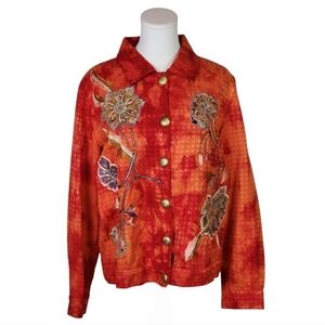 Draper's & Damon's Vintage Floral Embroidered Red Orange Jacket L
